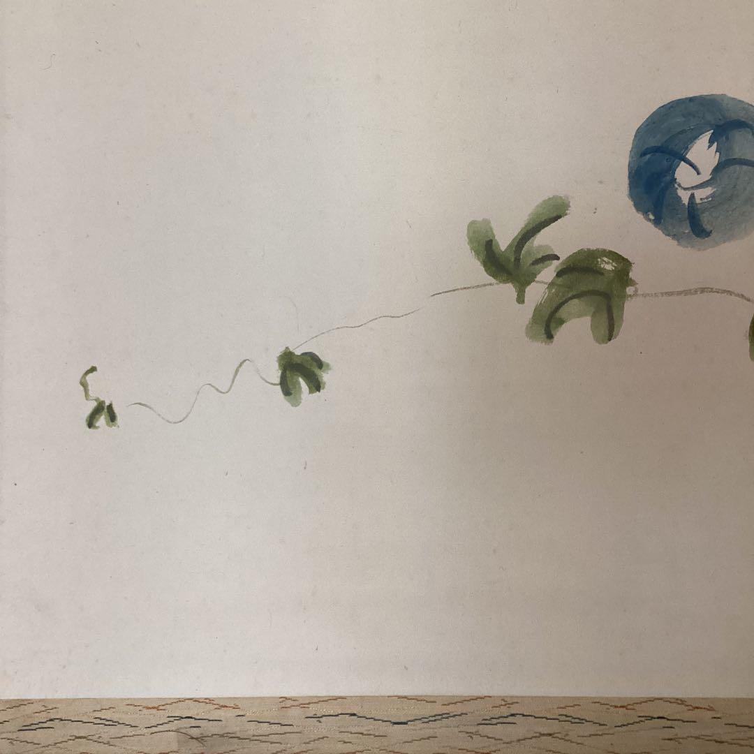 松瀬青々　　紙本彩色画　《朝顔之図》掛軸一幅　軸先竹加工　　肉筆画　234