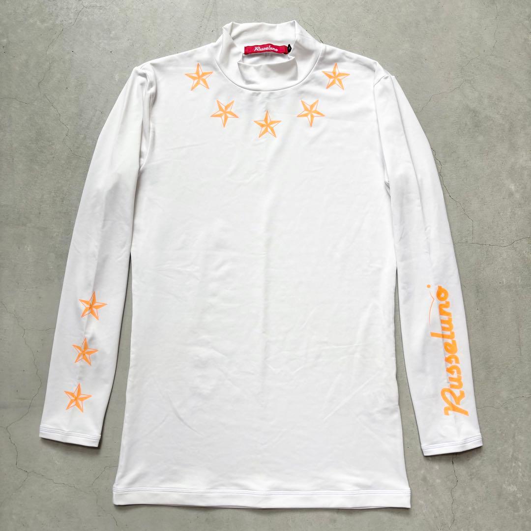 【美品】Russeluno ラッセルノ ロゴプリント 長袖モックネックシャツ L
