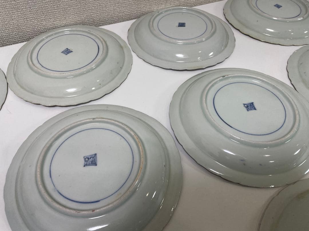 【現状品】古伊万里 金彩 色絵 染付 陶器 花柄 中皿 割烹 懐石 10枚 ②