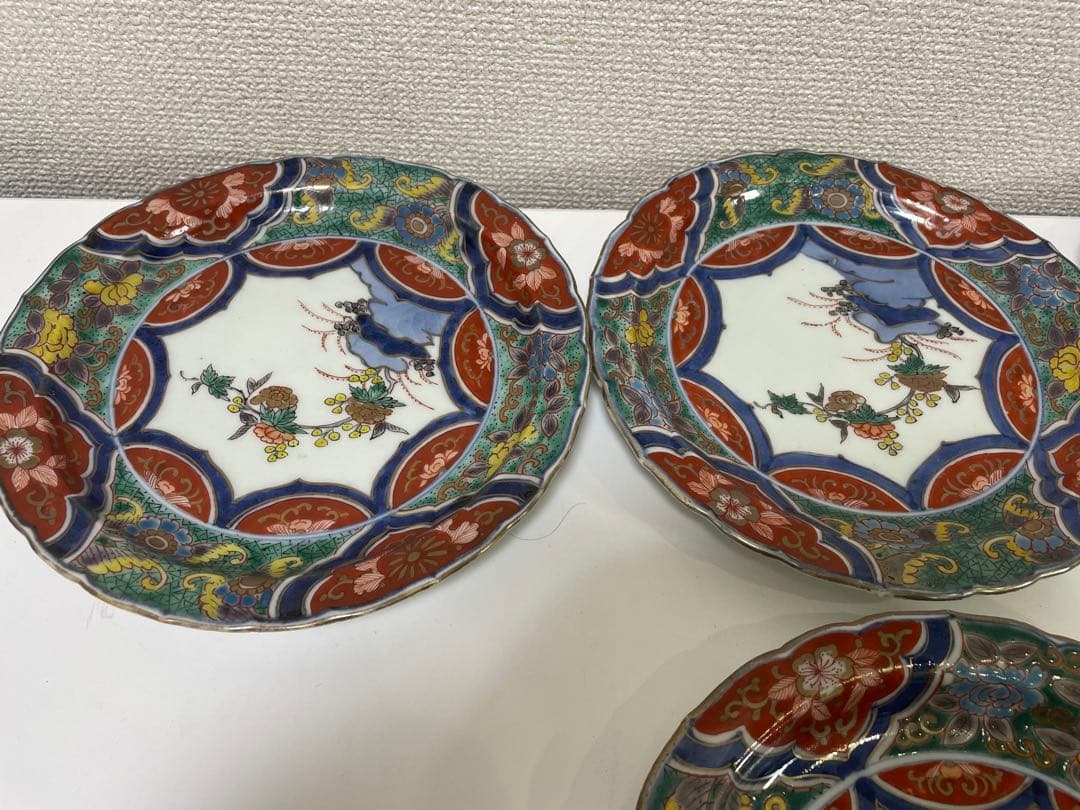 【現状品】古伊万里 金彩 色絵 染付 陶器 花柄 中皿 割烹 懐石 10枚 ②