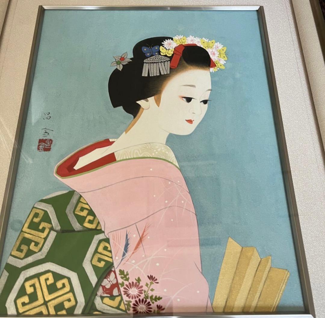日本画家 里見昌金「舞妓」額装 美人画 D