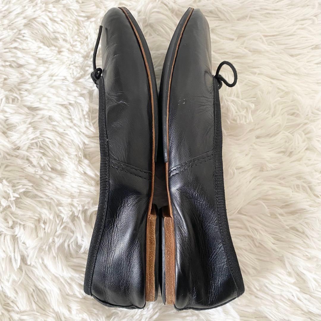 E.PORSELLI ポルセリ バレエシューズ リボン レザー 黒 23.5