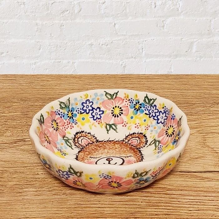 ポリッシュポタリーポーランド食器◆フリルボウルφ12cm_ほっこりくまさん