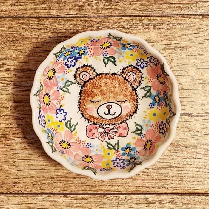 ポリッシュポタリーポーランド食器◆フリルボウルφ12cm_ほっこりくまさん