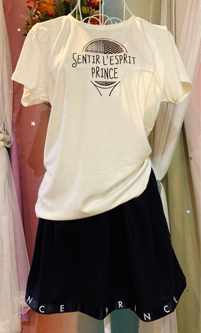 No.844 Prince ロゴプリント裾のフレアスコート☆NAVY☆新品☆