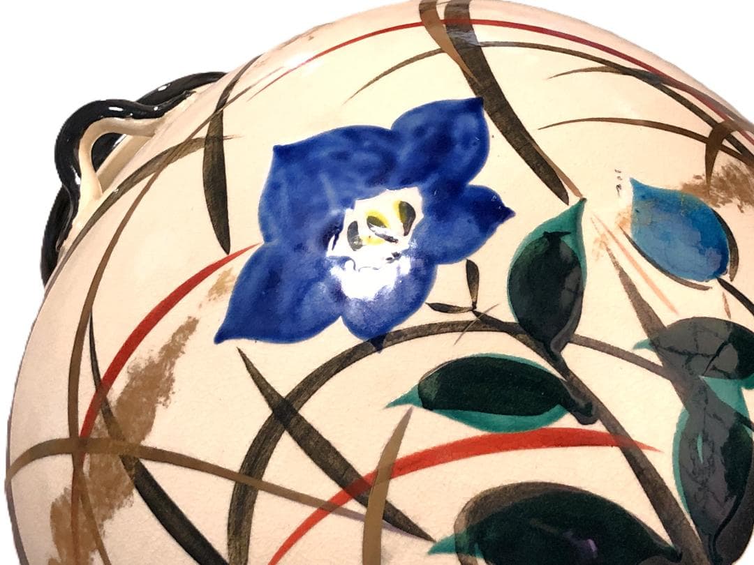 【 京焼秋草図色絵四耳壺 】　尾形乾山ブランド　アンティーク品