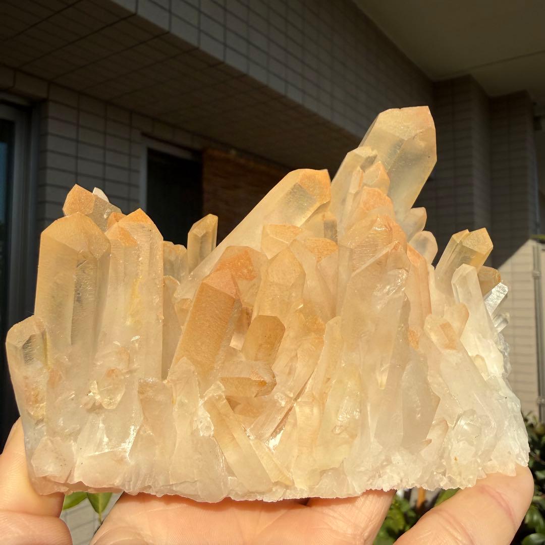 自然色　水晶クラスター　ピンク　オレンジ 748g 水晶　原石　自然石P⑤
