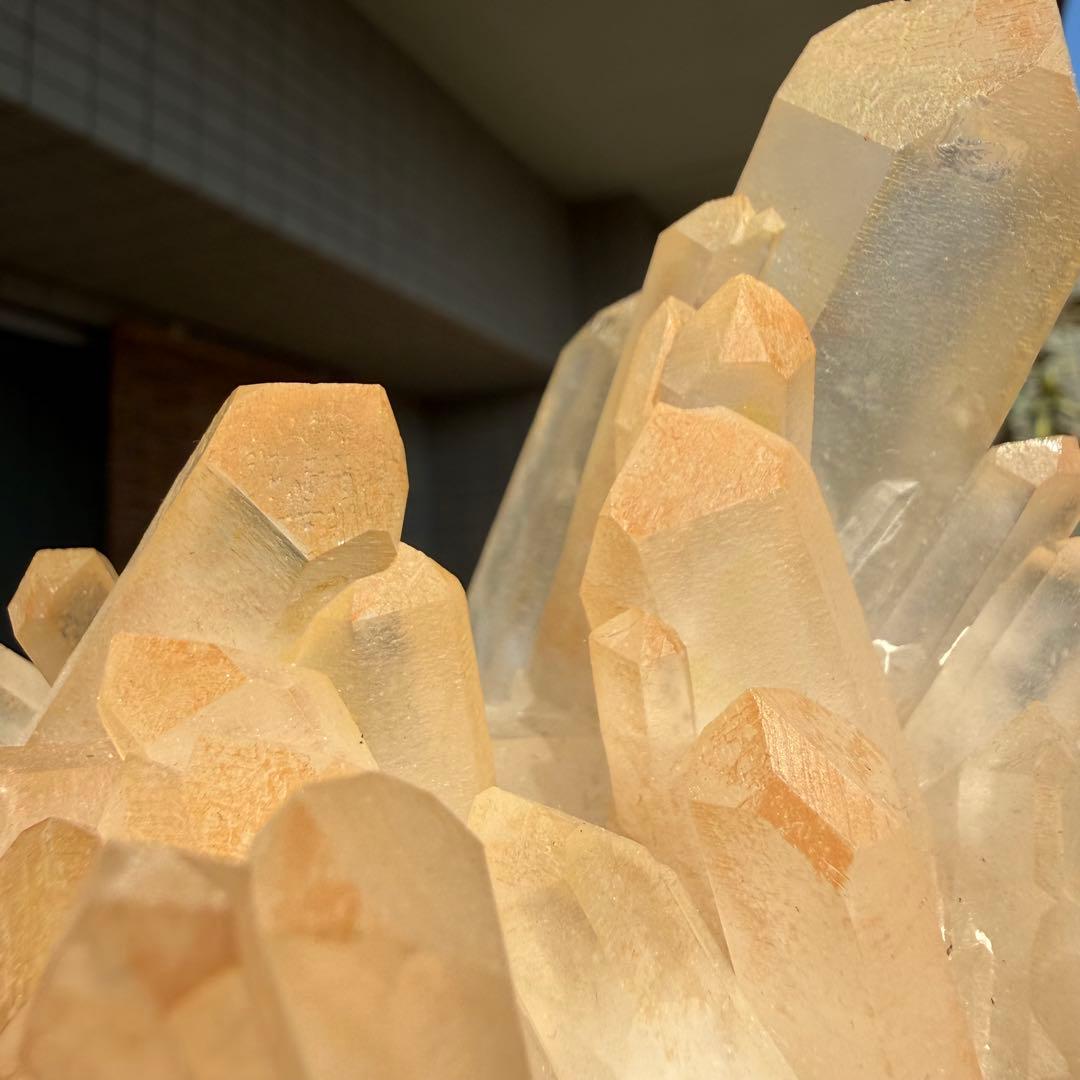 自然色　水晶クラスター　ピンク　オレンジ 748g 水晶　原石　自然石P⑤