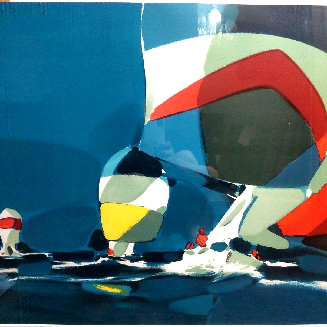 大判絵画■追い風■カラーリトグラフ■海ヨットエムベーズ