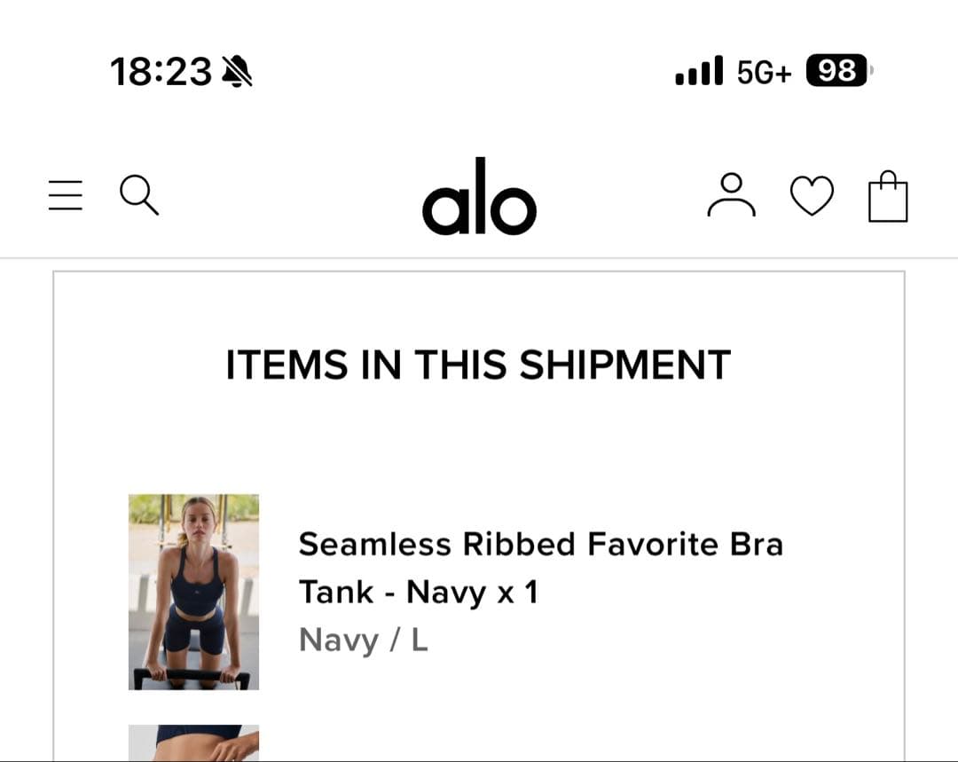 alo Seamless リブフェイバリット ブラタンク L ネイビー