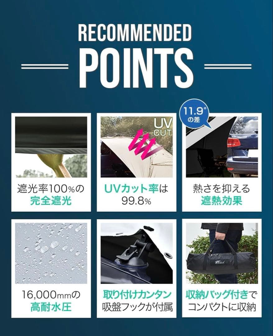 【送料込み】フィールドア カーサイドタープ 遮光タイプ