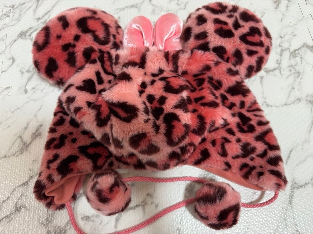 ディズニー　ミニー　旧ピンクヒョウ柄ファンキャップ　ミトン
