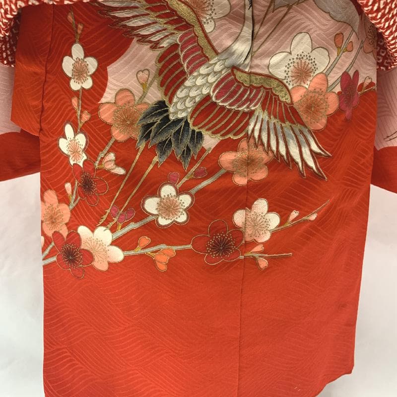 601ag34□七五三 三歳 女児 着物&総絞り被布&長襦袢 金彩 鶴□状態良好