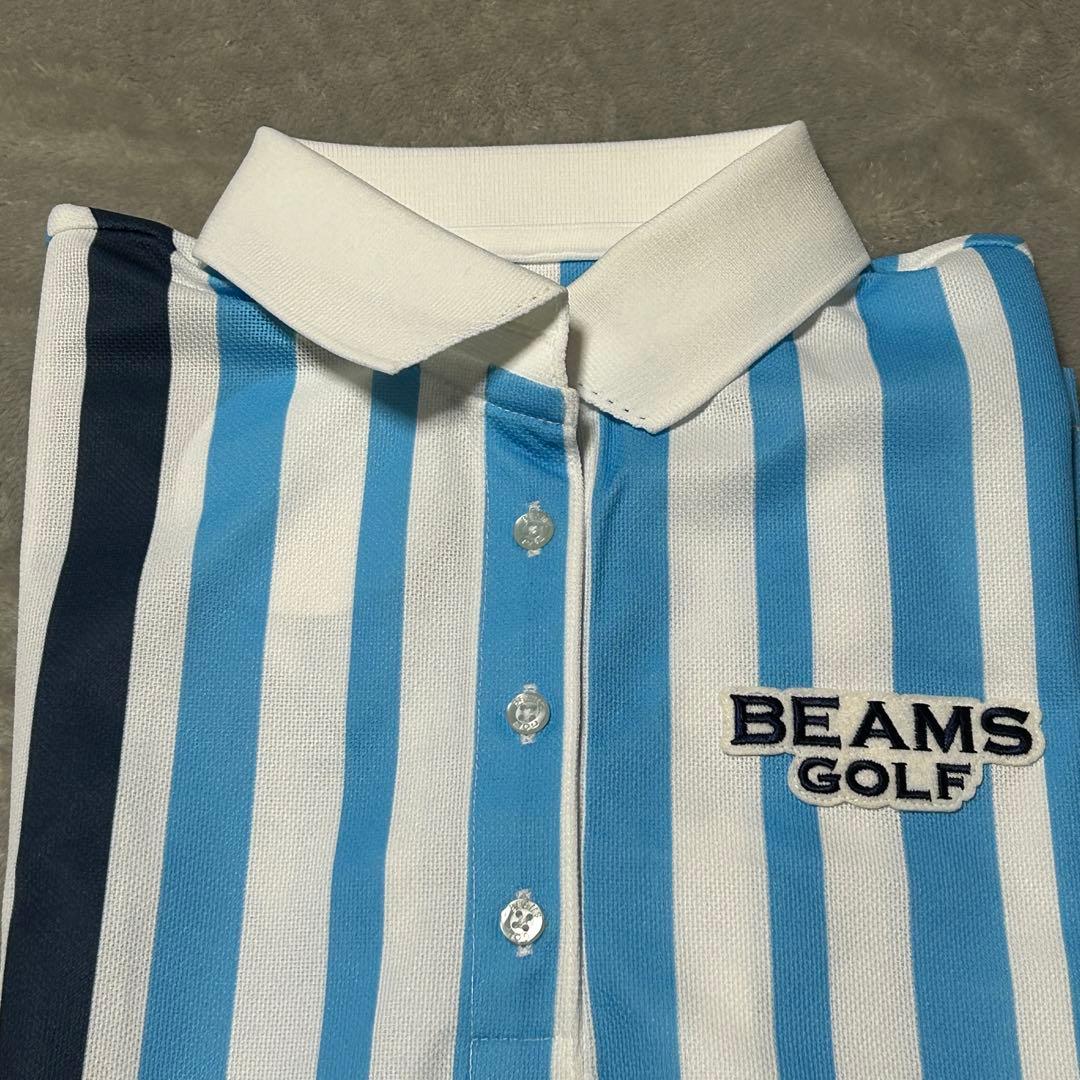 未使用　タグ付き　BEAMS GOLF ゴルフウェア　ストライプ　刺繍ロゴ　M