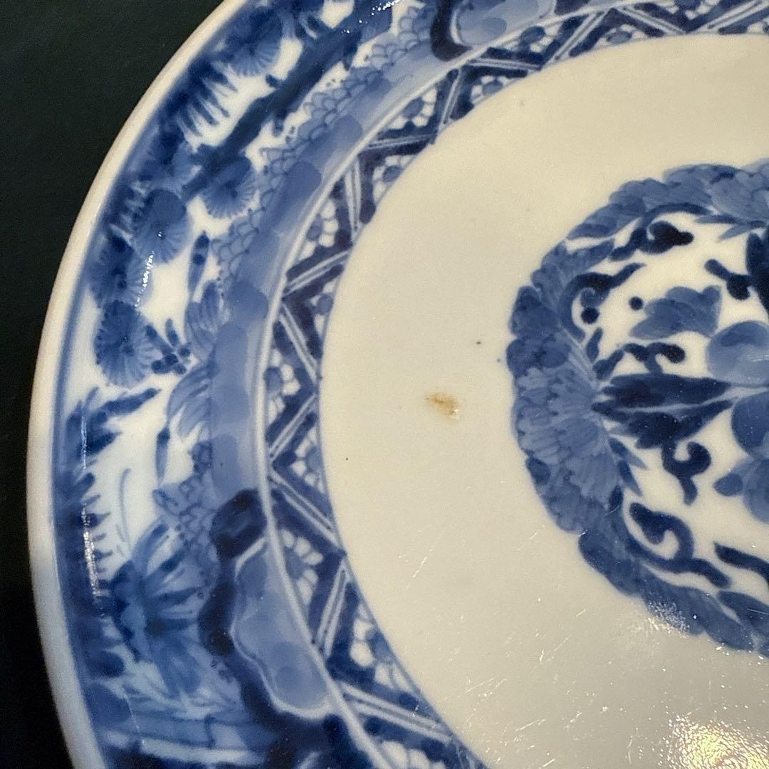 古伊万里　染付　松竹梅　7寸皿　江戸中期
