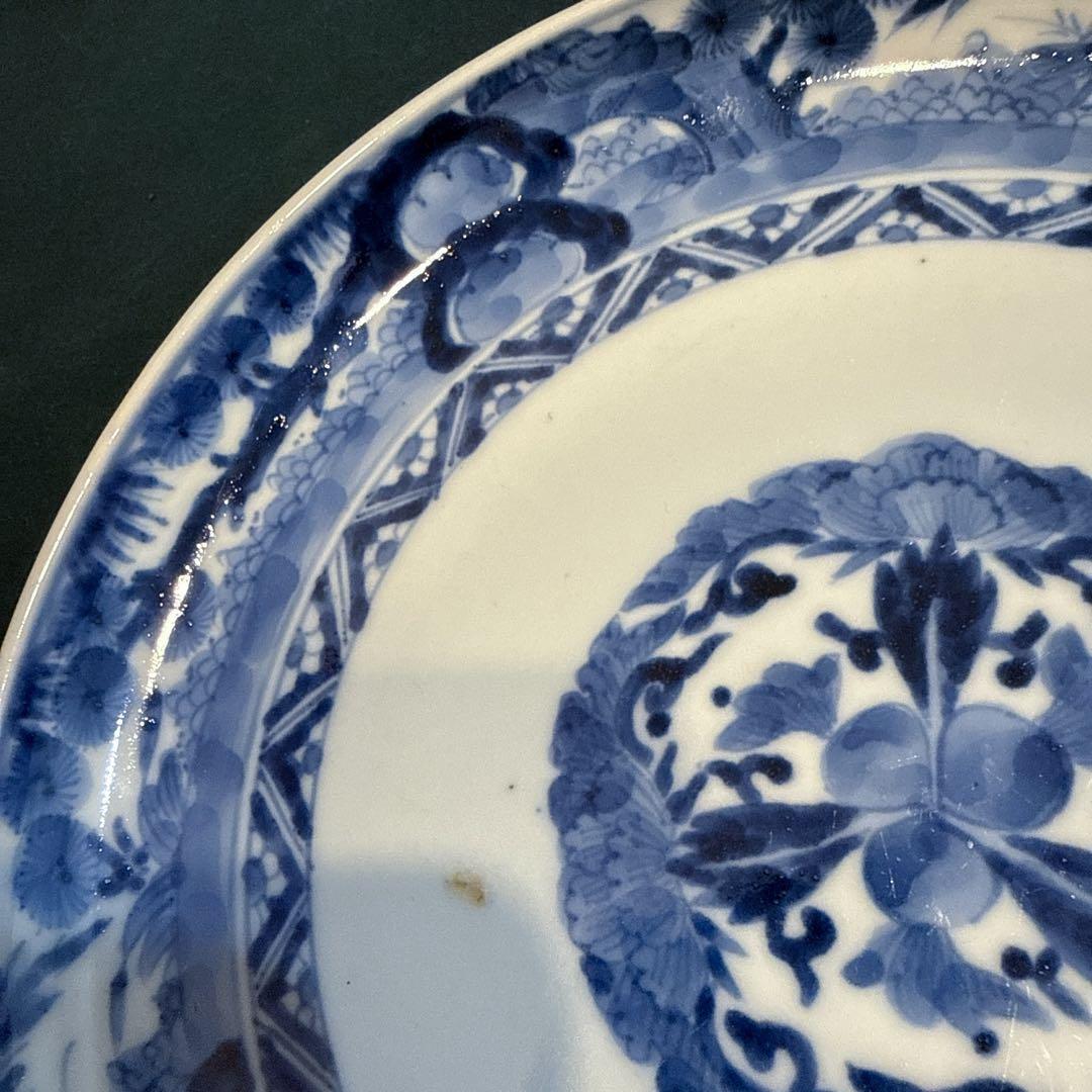 古伊万里　染付　松竹梅　7寸皿　江戸中期