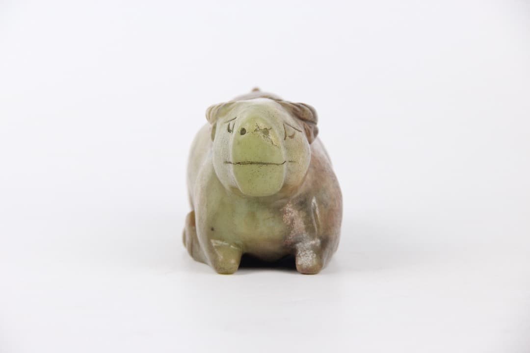 中国美術　和田玉 牛彫刻 玉器 細工 時代品 ENM23-7
