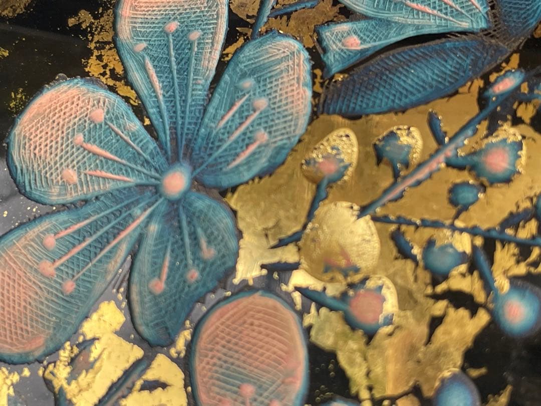 新品　骨董品　希少　花瓶 花柄 陶器 木箱付き　彫漆 草花漆花瓶 草花漆 花瓶