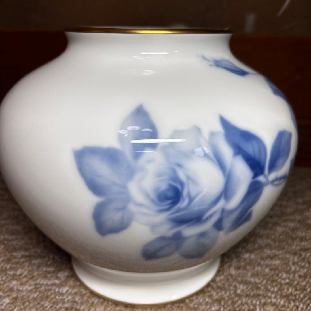 【未使用】大倉陶園 花瓶 ブルーローズ 20cmフラワーベース