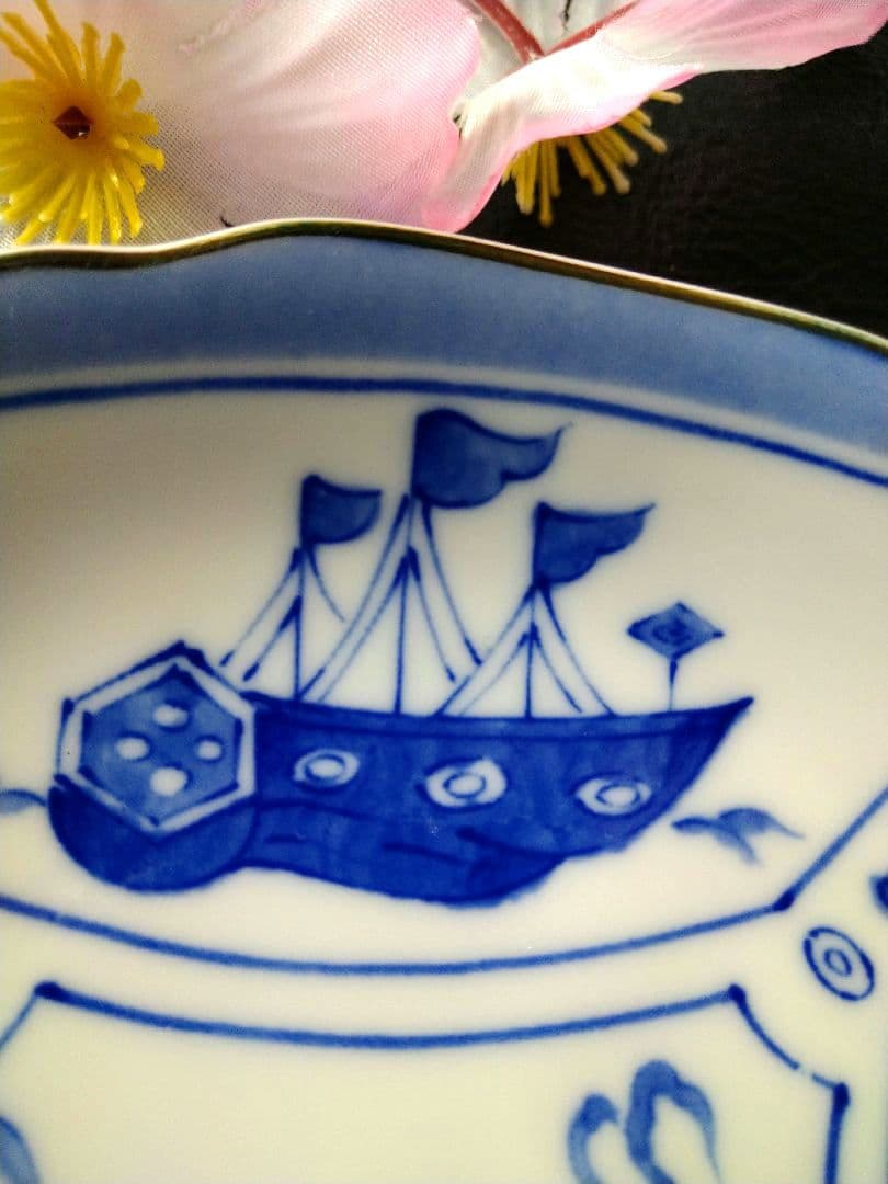 ♥希少なヴィンテージ品⬛コレクション品⬛有田焼・創陶窯作染付・異国人・船柄2皿