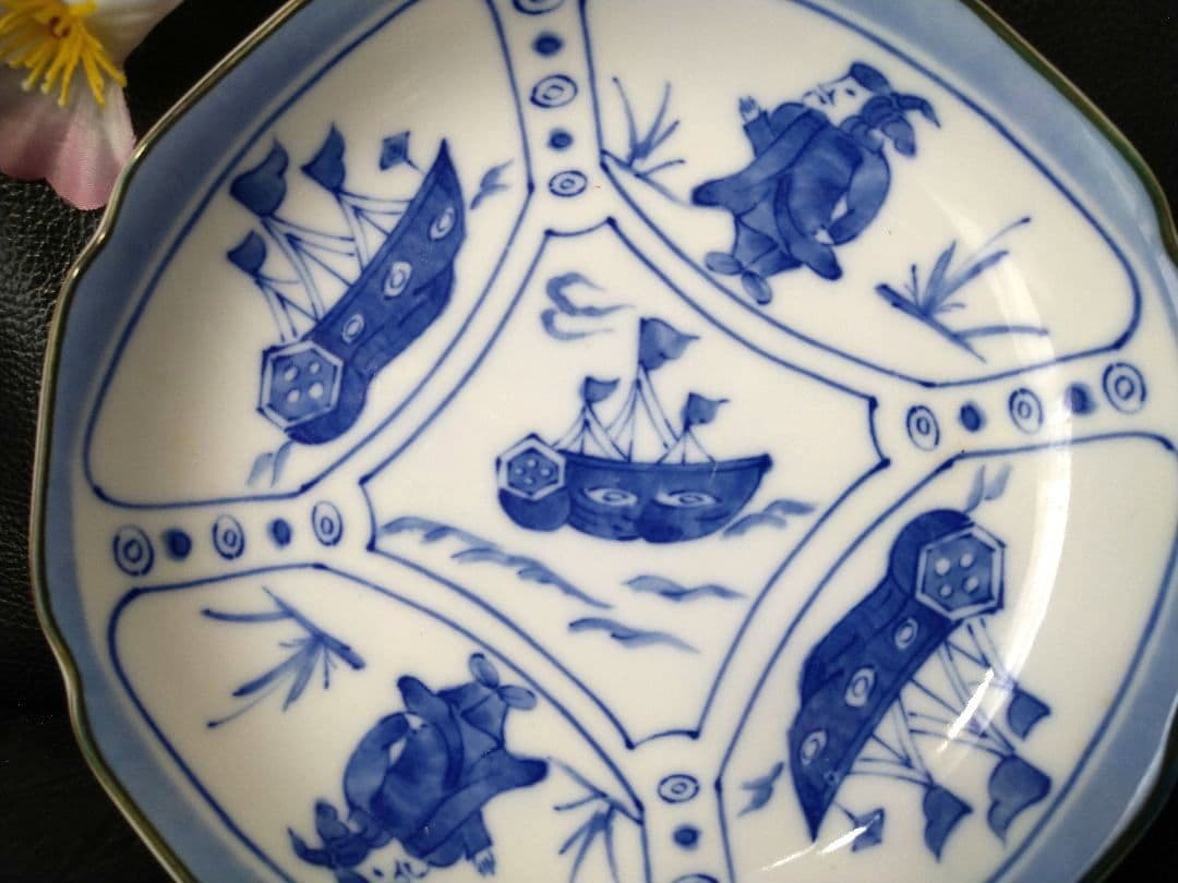 ♥希少なヴィンテージ品⬛コレクション品⬛有田焼・創陶窯作染付・異国人・船柄2皿