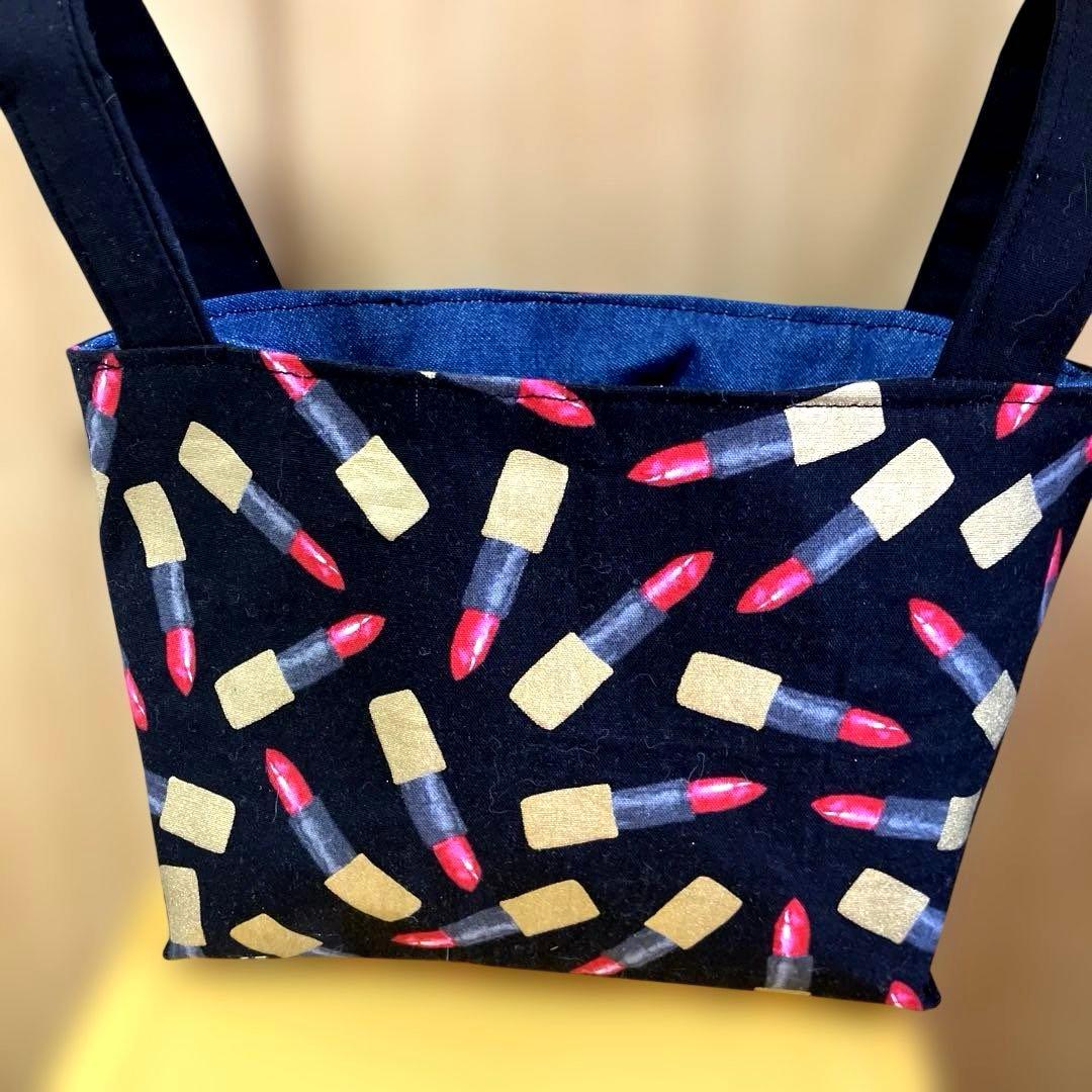 赤のルージュ柄ミニコスメ布バスケット　　　☆ハンドメイド品