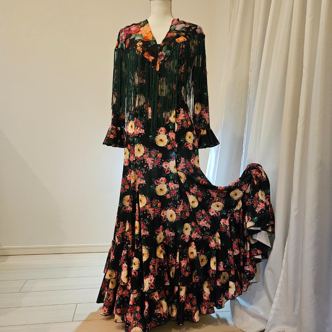 フラメンコ ドレス 花柄 ロング　Yolanda　Moda　Flamenca製