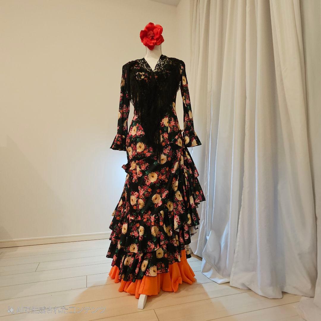 フラメンコ ドレス 花柄 ロング　Yolanda　Moda　Flamenca製