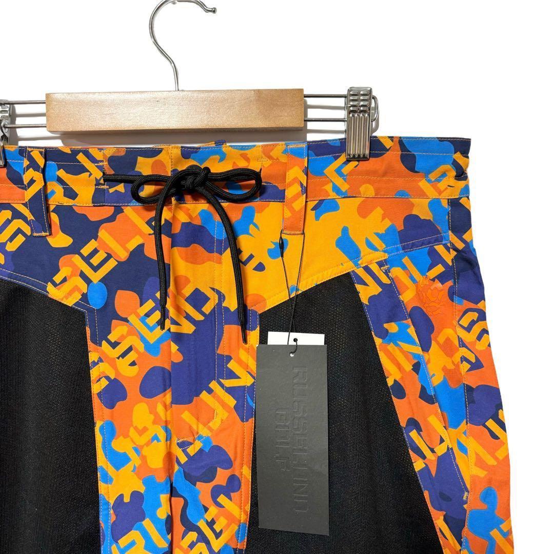 新品 ラッセルノ ゴルフ メッシュ ポケット ショーツ オレンジ カモ 2XL