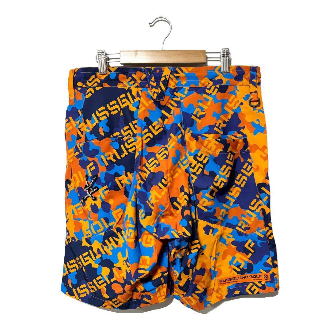 新品 ラッセルノ ゴルフ メッシュ ポケット ショーツ オレンジ カモ 2XL