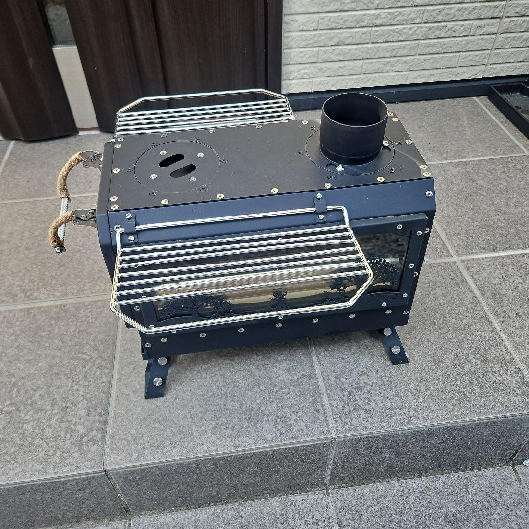 薪ストーブ 黒　収納バック付き　窓付き