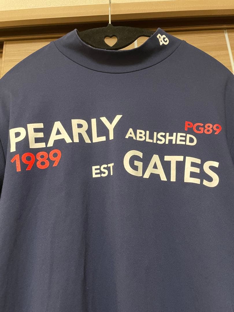 【大きめ】６号PEARLY GATES モックネック半袖シャツ ネイビー