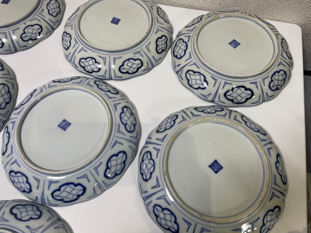 【現状品】古伊万里 金彩 色絵 染付 陶器 花柄 中皿 割烹 懐石 10枚 ②