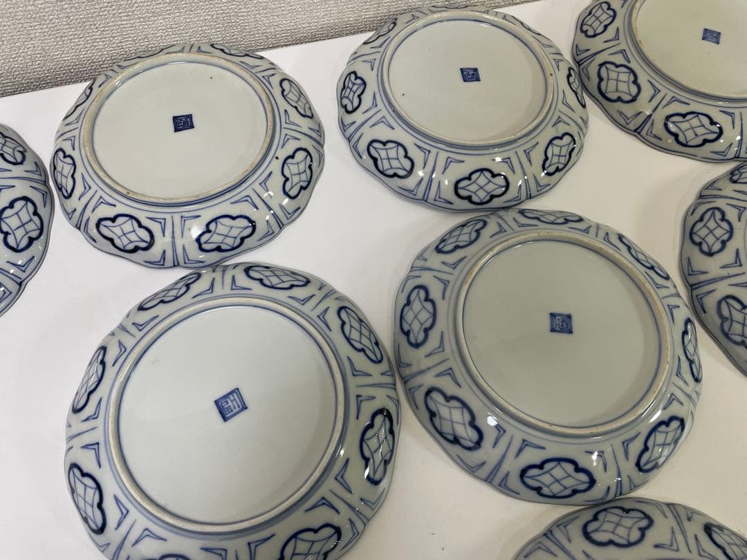 【現状品】古伊万里 金彩 色絵 染付 陶器 花柄 中皿 割烹 懐石 10枚 ②