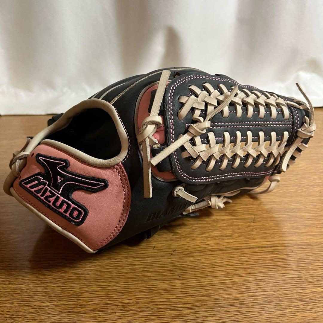 ミズノ 一般軟式 ソフト グローブ グラブ 内野用 黒/ピンク 美品