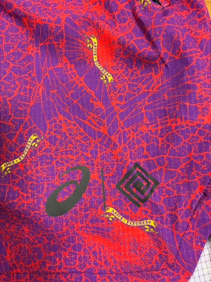 asics ELDORESO 紫・オレンジ柄 Lサイズ ショーツ