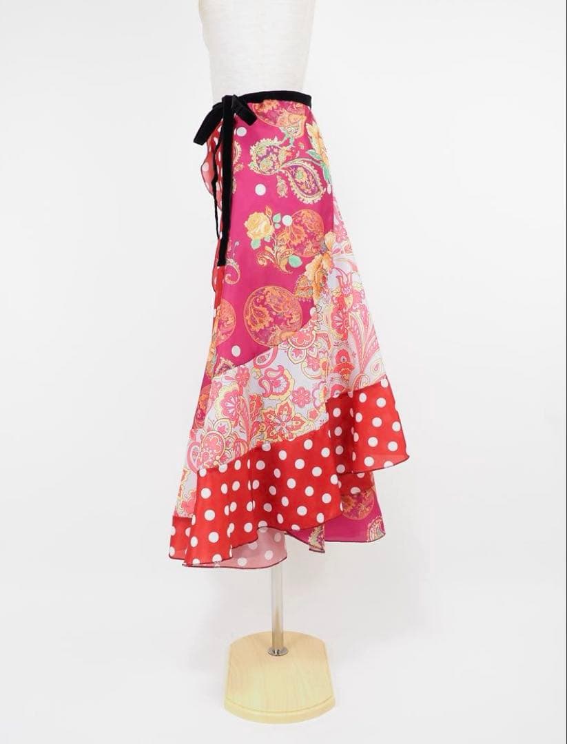 フラメンコ　巻きスカート　新品　レッスンファルダ　フラメンコ衣装　赤　ドット