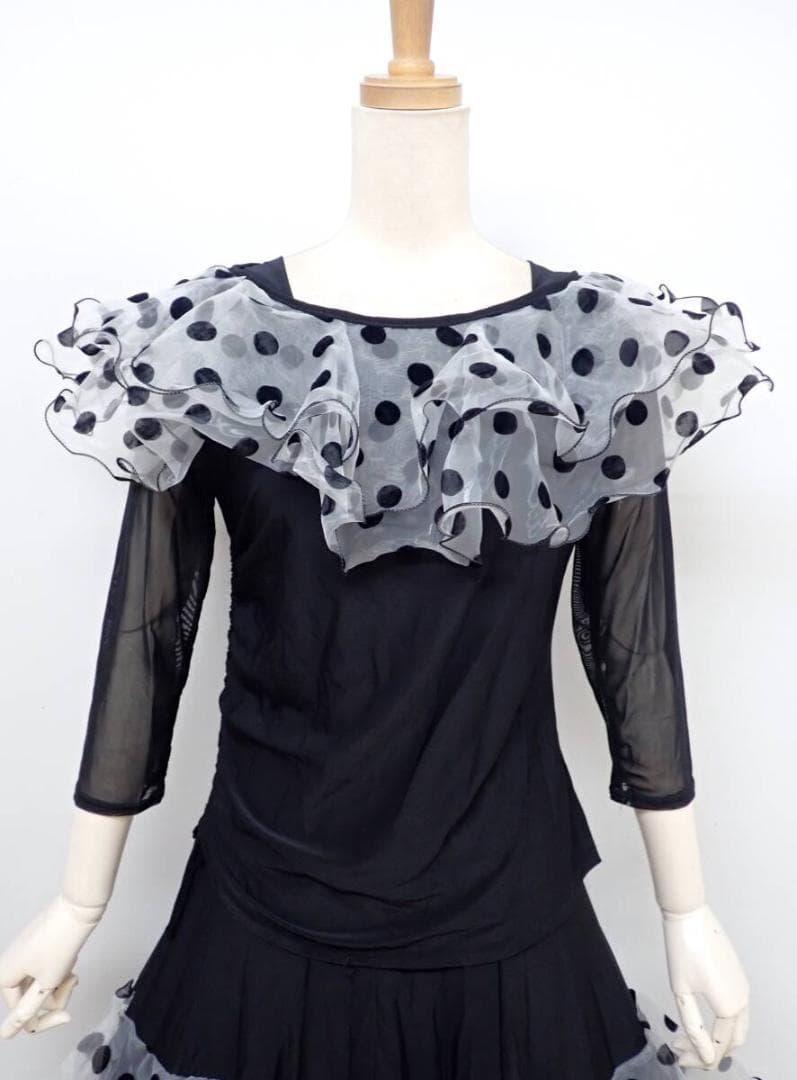B1507★美品★MLサイズ★黒/フロッキードット/セットアップ☆社交ダンス