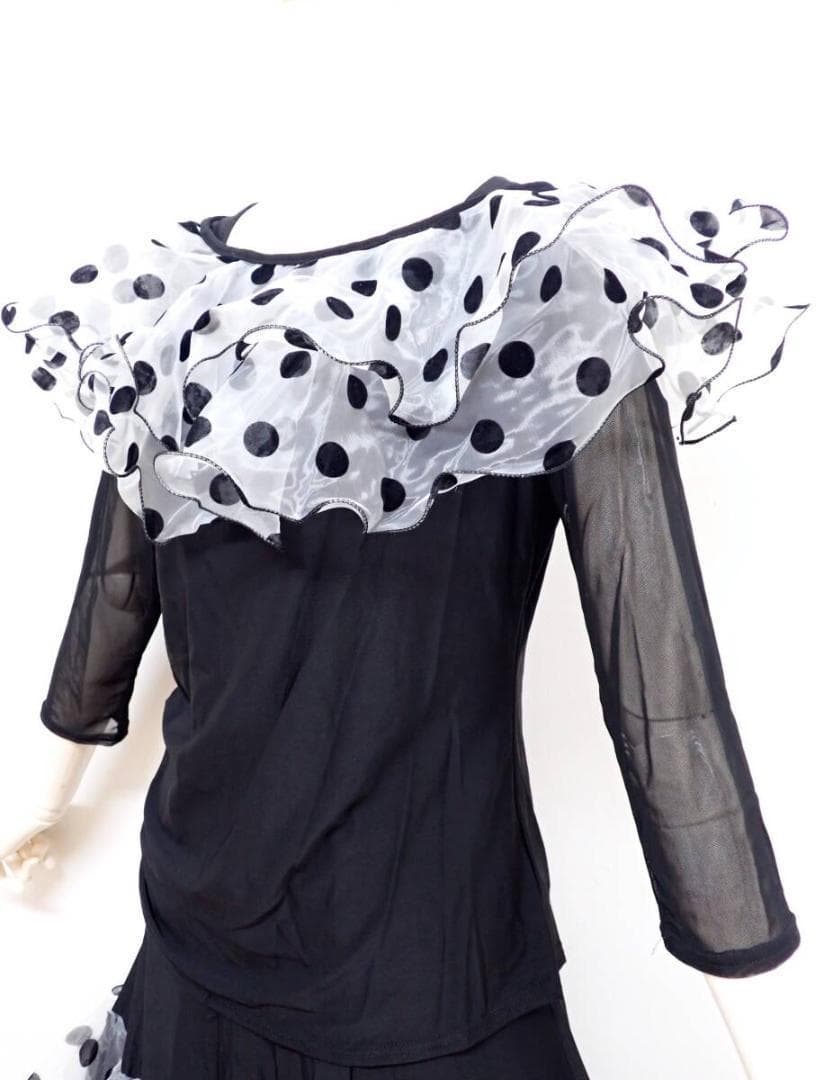 B1507★美品★MLサイズ★黒/フロッキードット/セットアップ☆社交ダンス