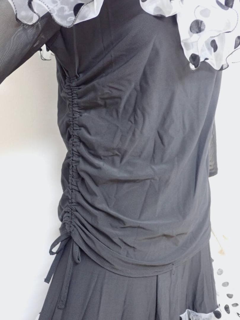 B1507★美品★MLサイズ★黒/フロッキードット/セットアップ☆社交ダンス