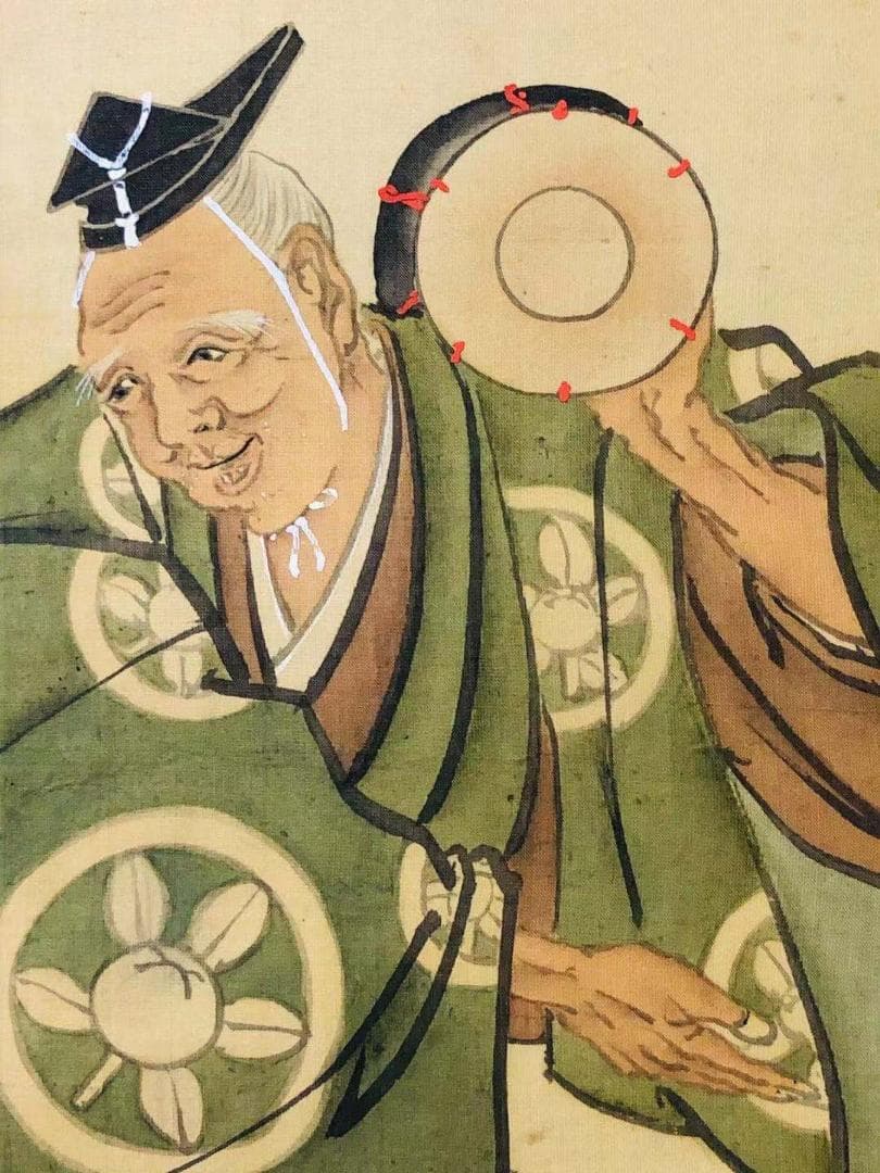 掛軸 金峰『万歳図 踊りの図』人物画 絹本 肉筆 合わせ箱付 掛け軸