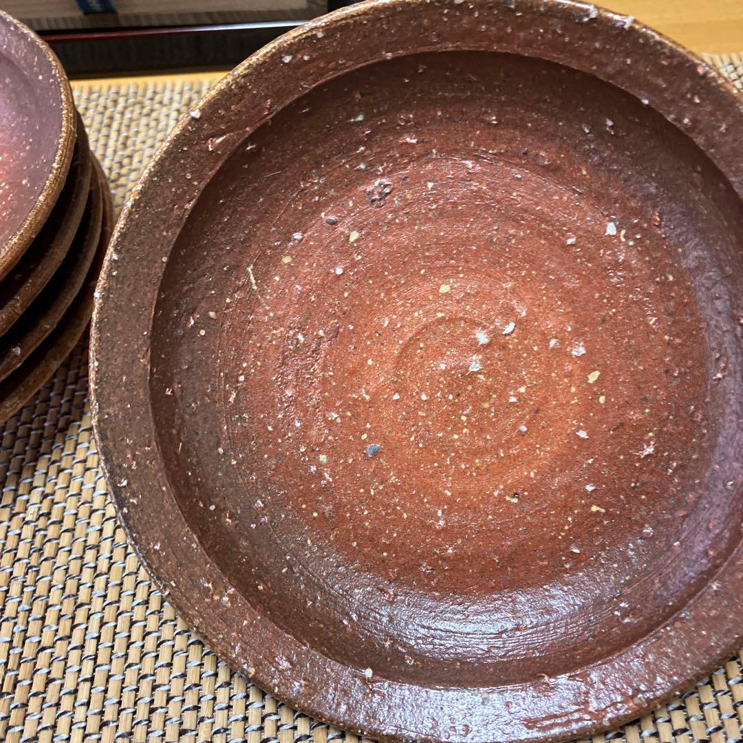 【未使用】信楽焼　楽斎　焼き締め　深リム皿　銘々皿　5P