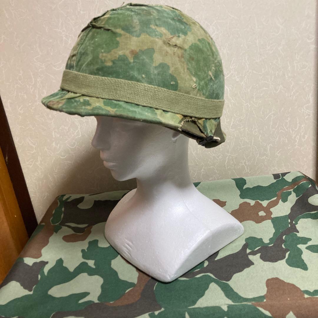 米軍　M1　M2　スチールポットヘルメット ミッチェル迷彩カバー付