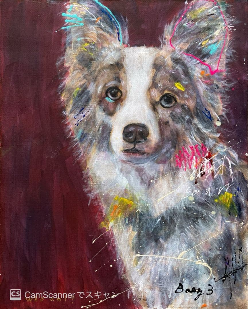 アクリル画 ボーダーコリー　犬アート　キャンバスボードF3号　BAEZ3