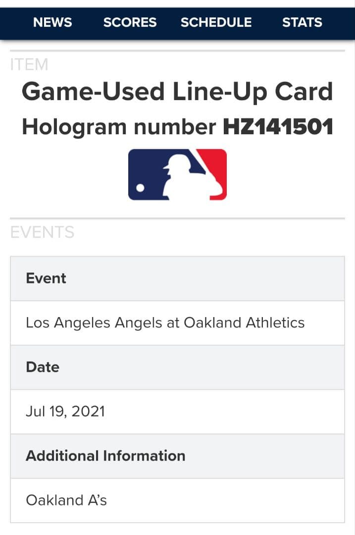 大谷翔平 7月19日(日本時間20日)3刀流出場試合 レプリカラインナップカード