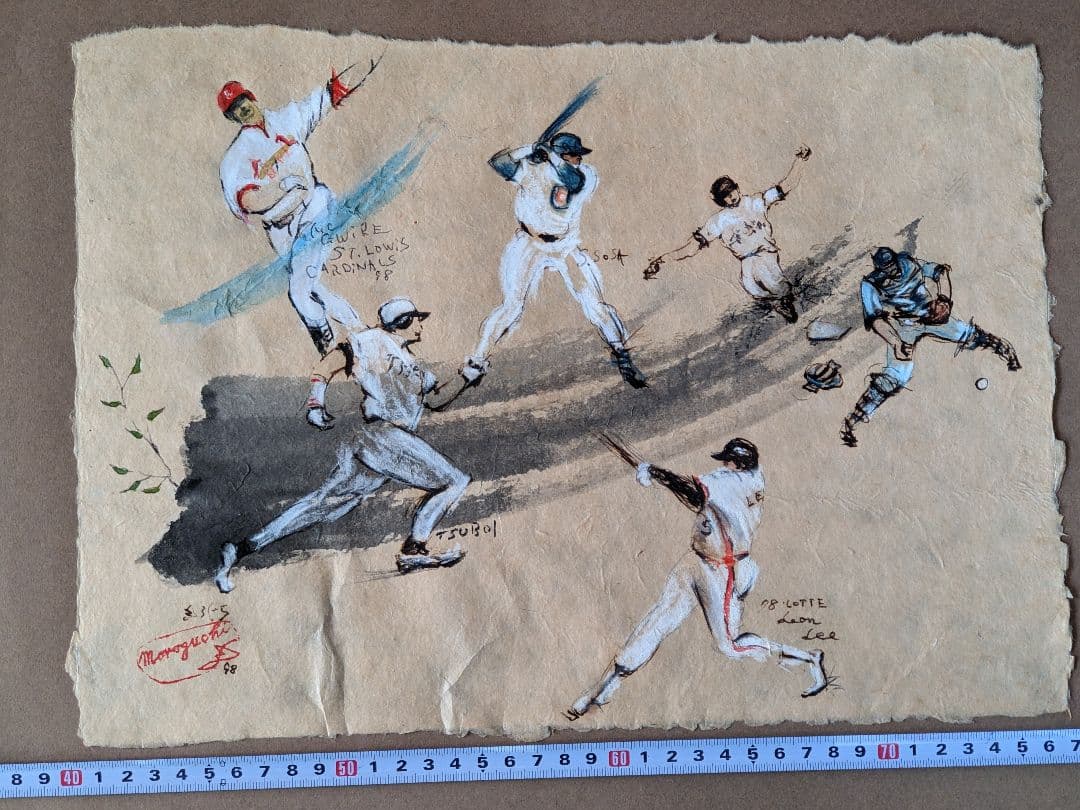 ♦プロスポーツ彩色画 大リーグ プロ野球選手 絵画 サイン 飾り 骨董品