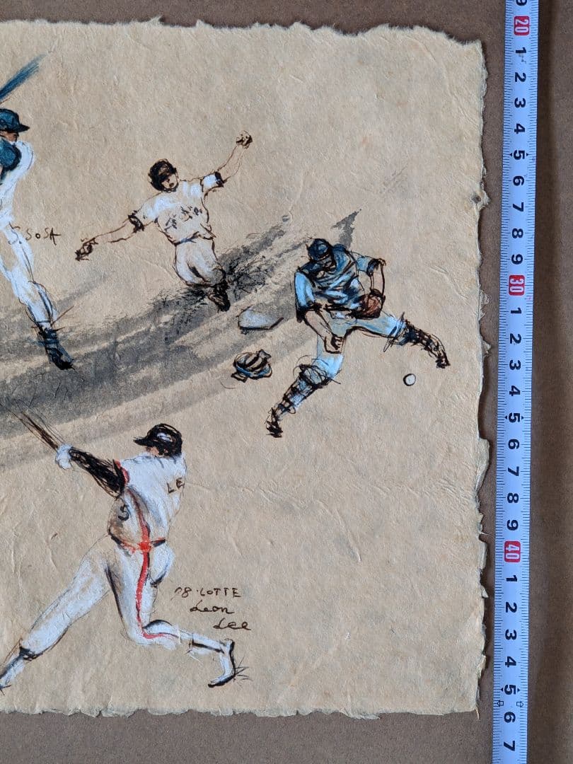 ♦プロスポーツ彩色画 大リーグ プロ野球選手 絵画 サイン 飾り 骨董品