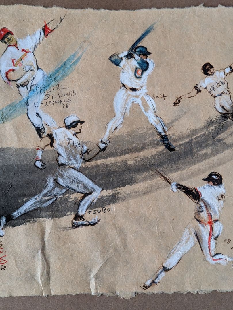 ♦プロスポーツ彩色画 大リーグ プロ野球選手 絵画 サイン 飾り 骨董品