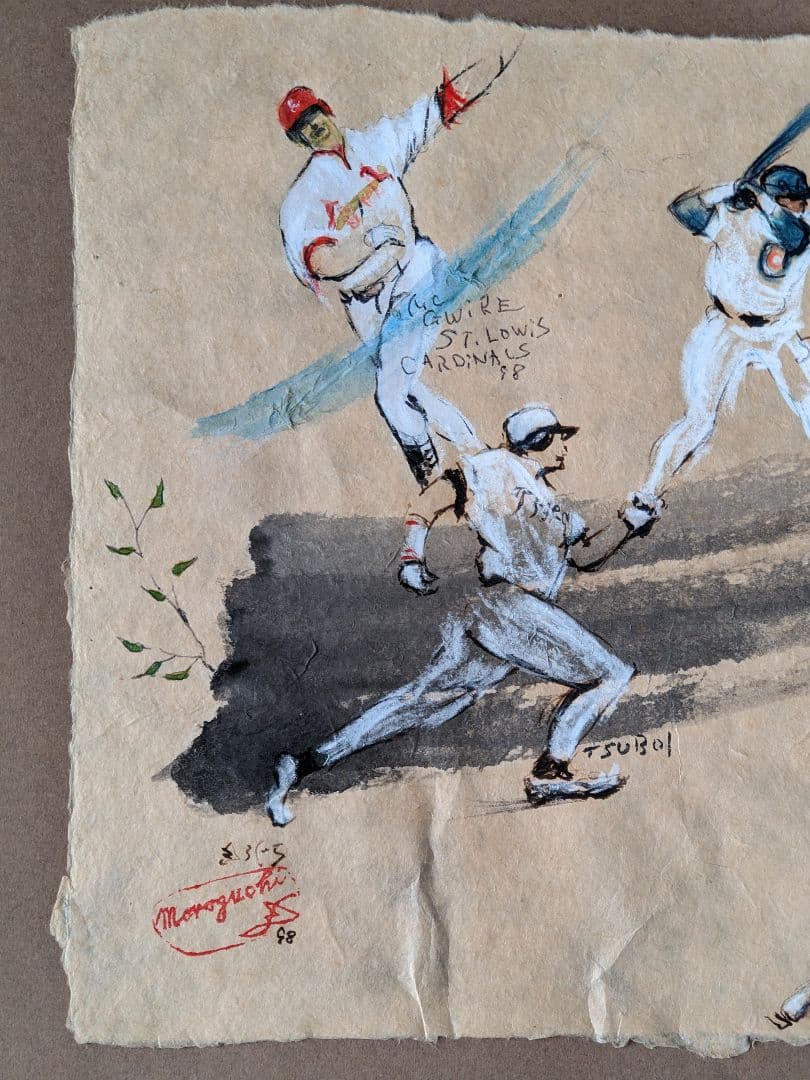 ♦プロスポーツ彩色画 大リーグ プロ野球選手 絵画 サイン 飾り 骨董品