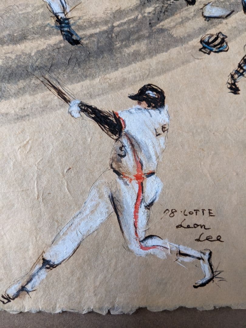 ♦プロスポーツ彩色画 大リーグ プロ野球選手 絵画 サイン 飾り 骨董品
